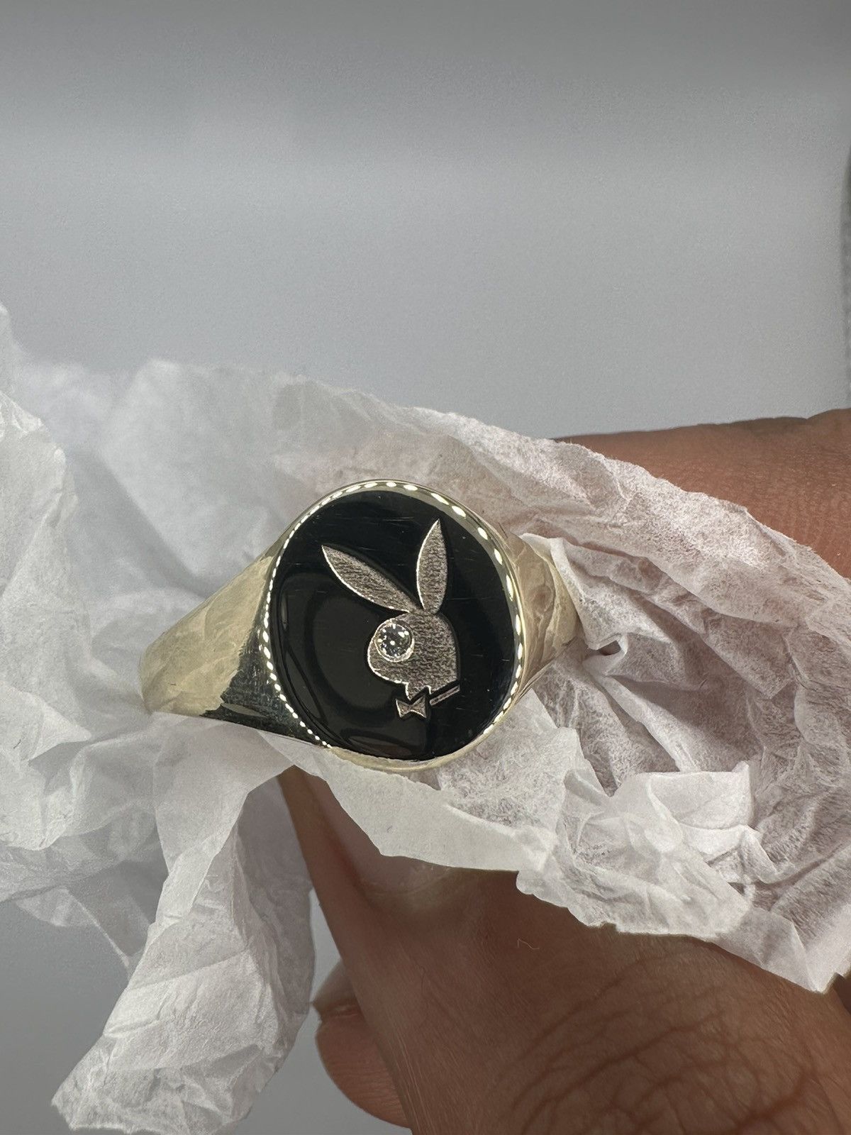 14K Yellow Gold Plated Sterling Silver Men's Playboy Bunny