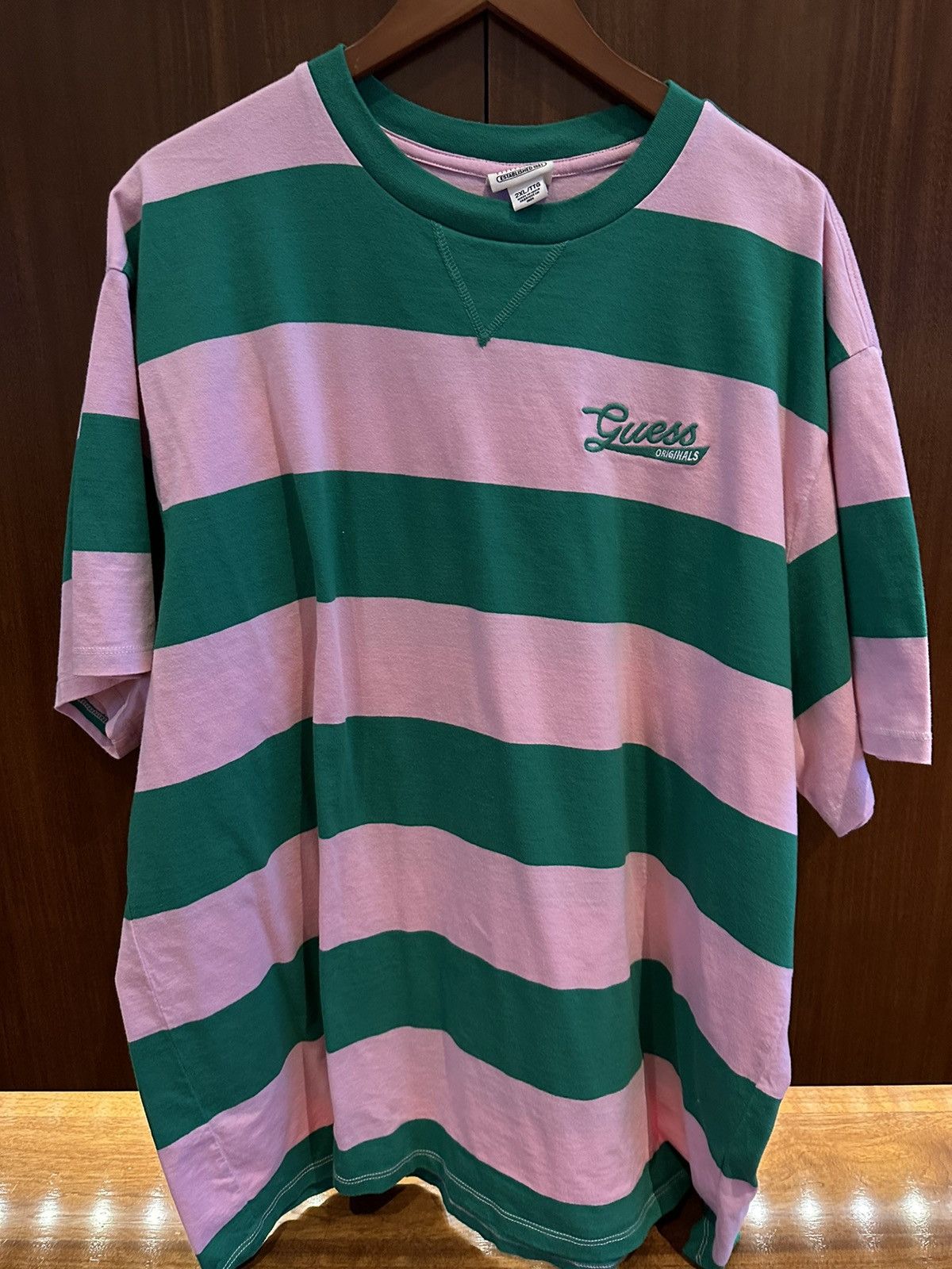 Guess Guess Originals Pink Green Striped Tee Grailed