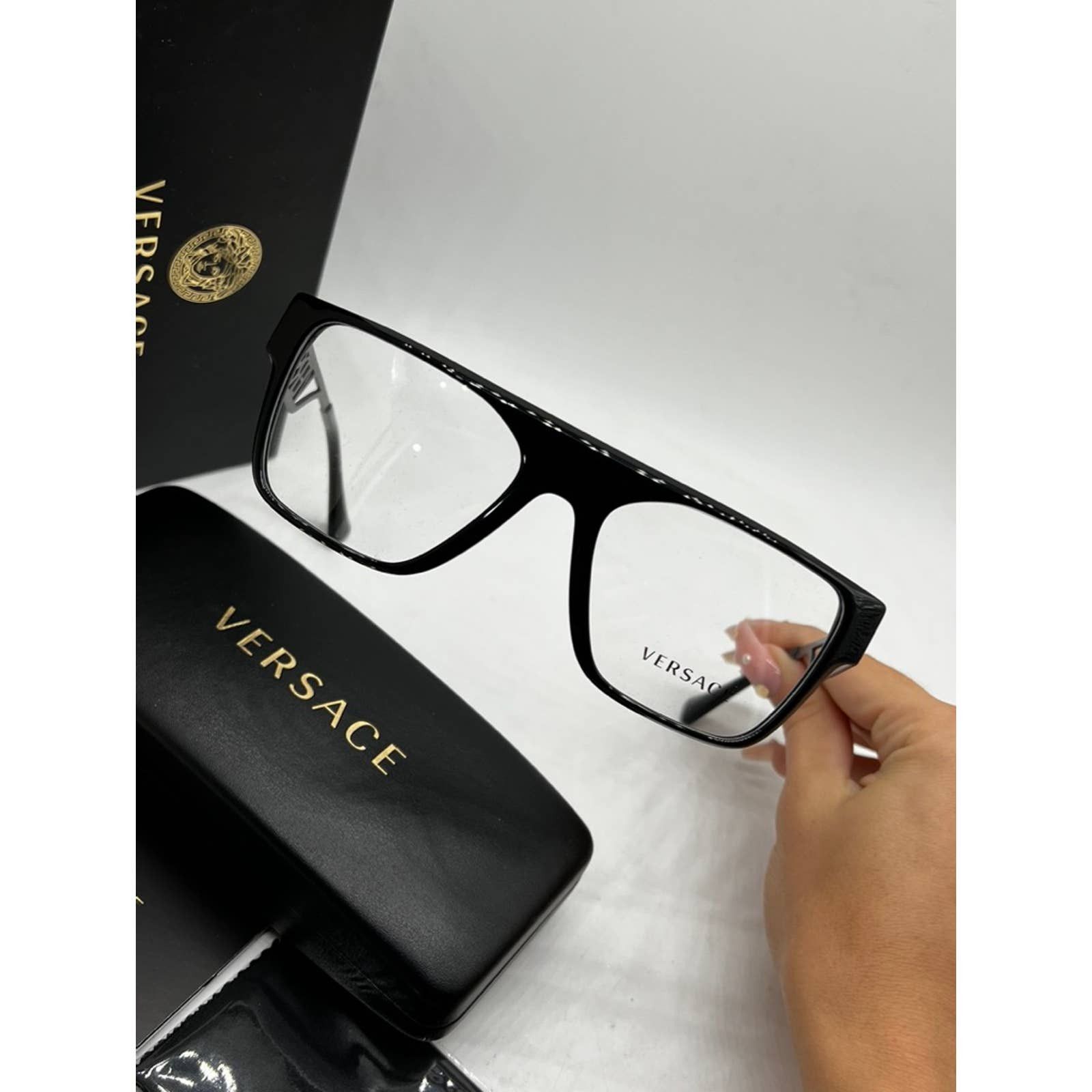 送料無料 ギフト Versace NEW Eyeglasses Black Oversized VE3326U Versace フラワー・リース