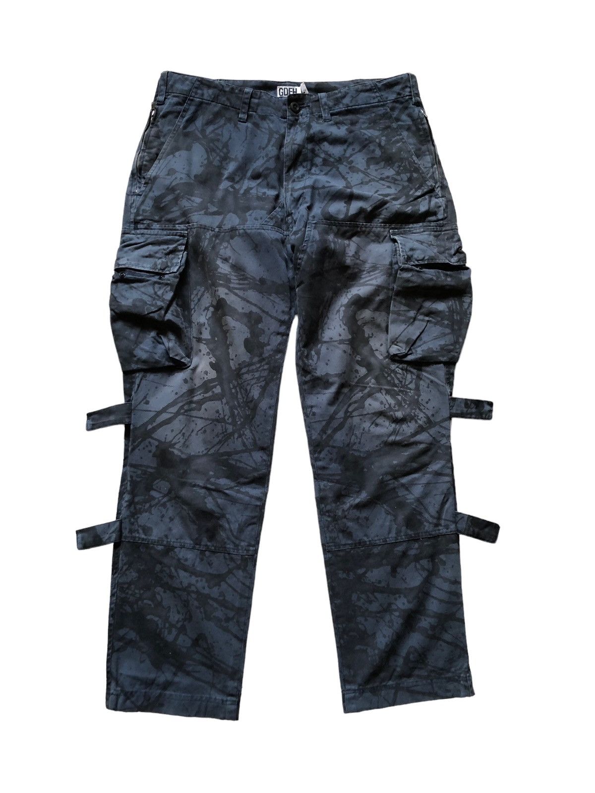 image of Fragment Design x Goodenough 2000S Goodenough Paint Splash Bondage Cargo Pant in Black/Blue (Size 3