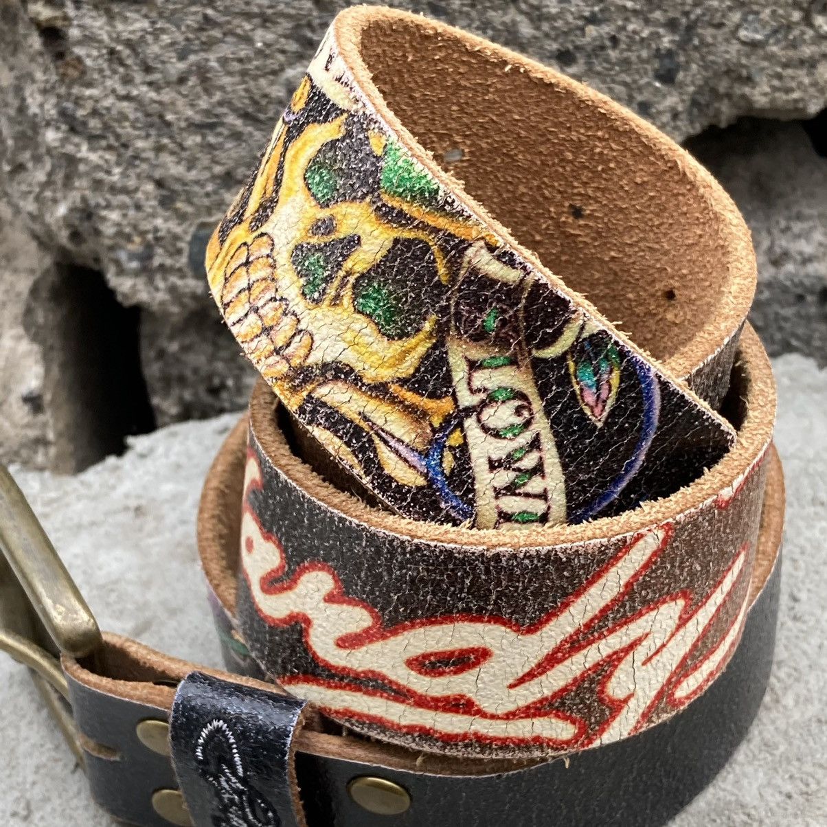 Ed Hardy 💀Ed Hardy by Christian Audigier scull love leather belt Size ONE SIZE - 5 Thumbnail
