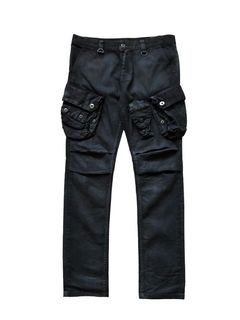 Waxed Denim Cargo Pants - Black