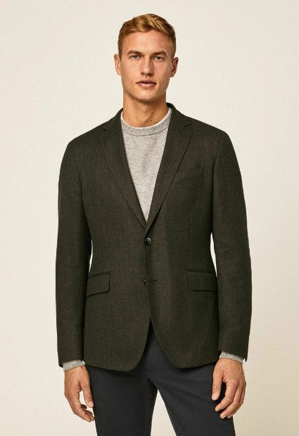 Men`s Hackett London Texture Bib Jacket Green Wool Blazer