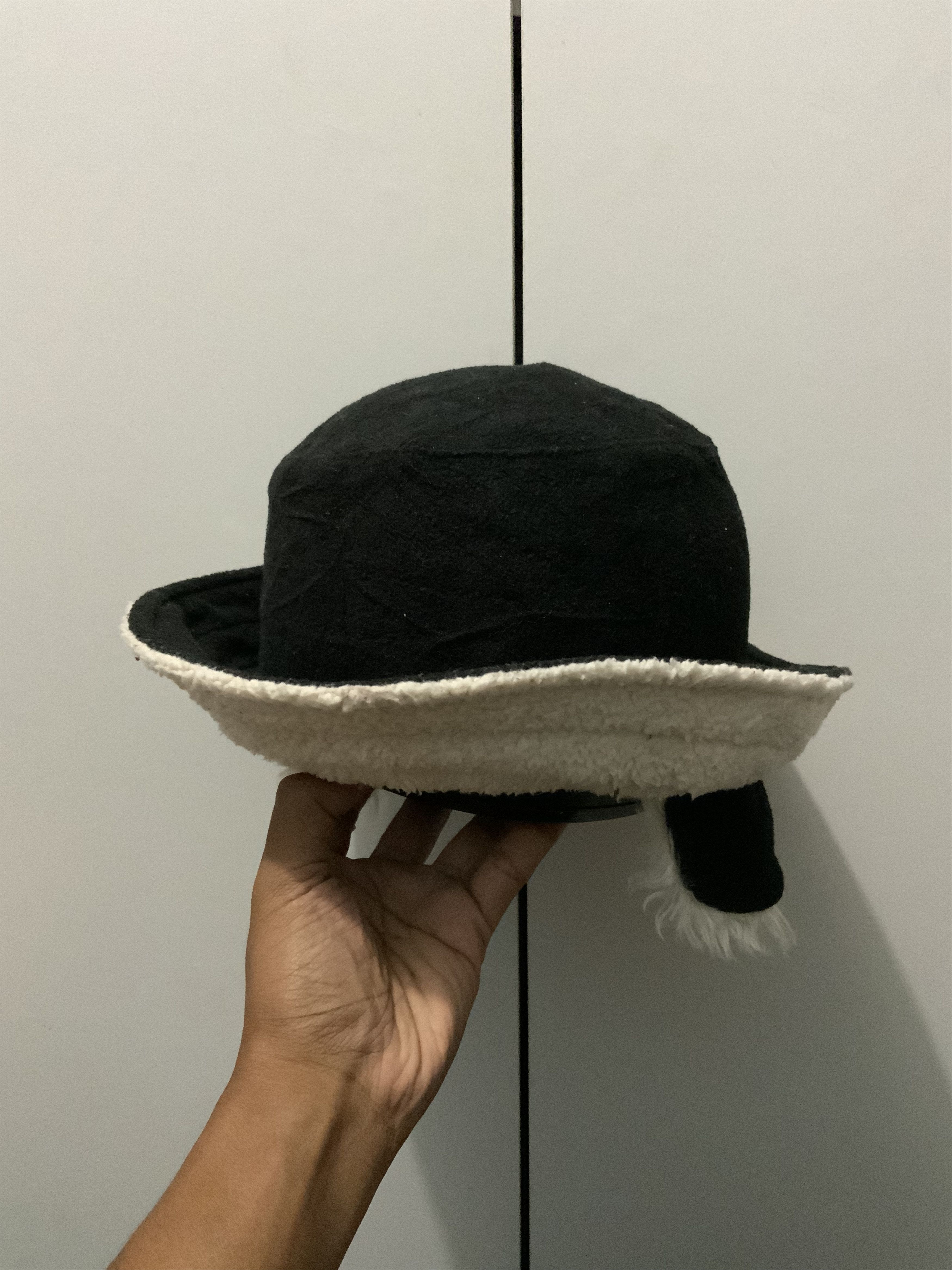 Hat Club Black White Ear Faux Fur Bucket Hat Size ONE SIZE - 2 Thumbnail