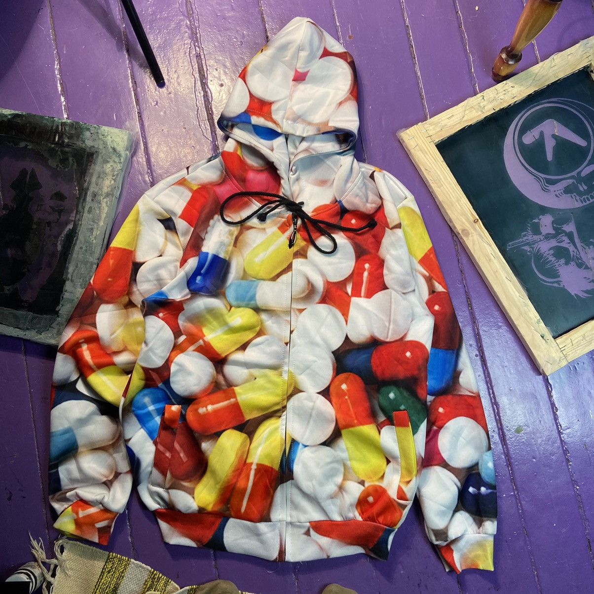 Japanese Brand 💊 PILLS PSYCHEDELIC 💊 VINTAGE OVER PRINTED DRUGS JACKET Size US L / EU 52-54 / 3 - 1 Thumbnail