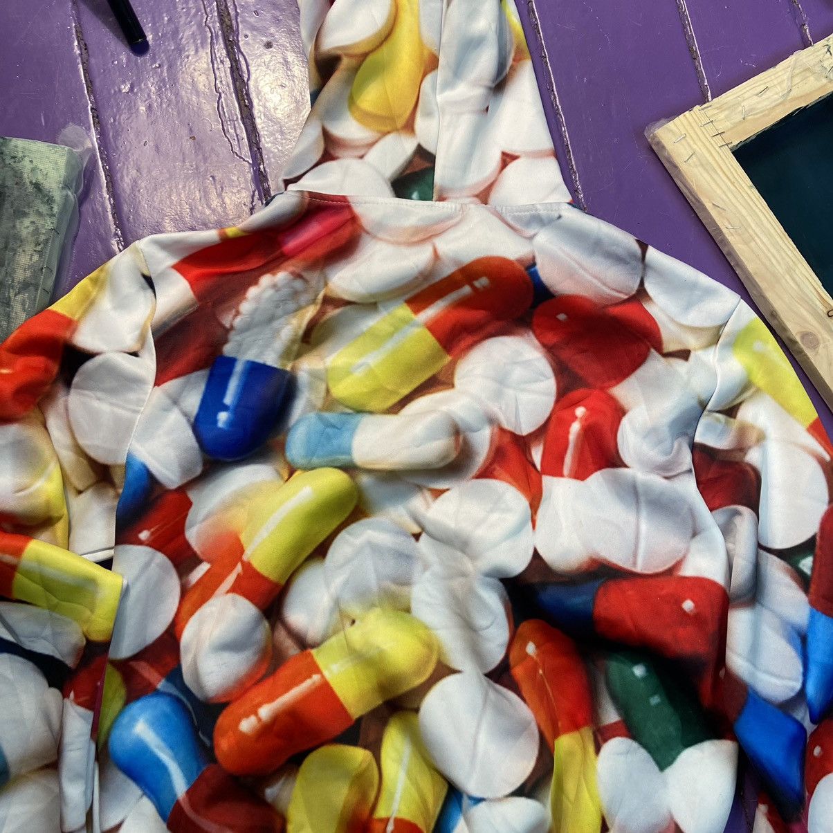 Japanese Brand 💊 PILLS PSYCHEDELIC 💊 VINTAGE OVER PRINTED DRUGS JACKET Size US L / EU 52-54 / 3 - 6 Thumbnail