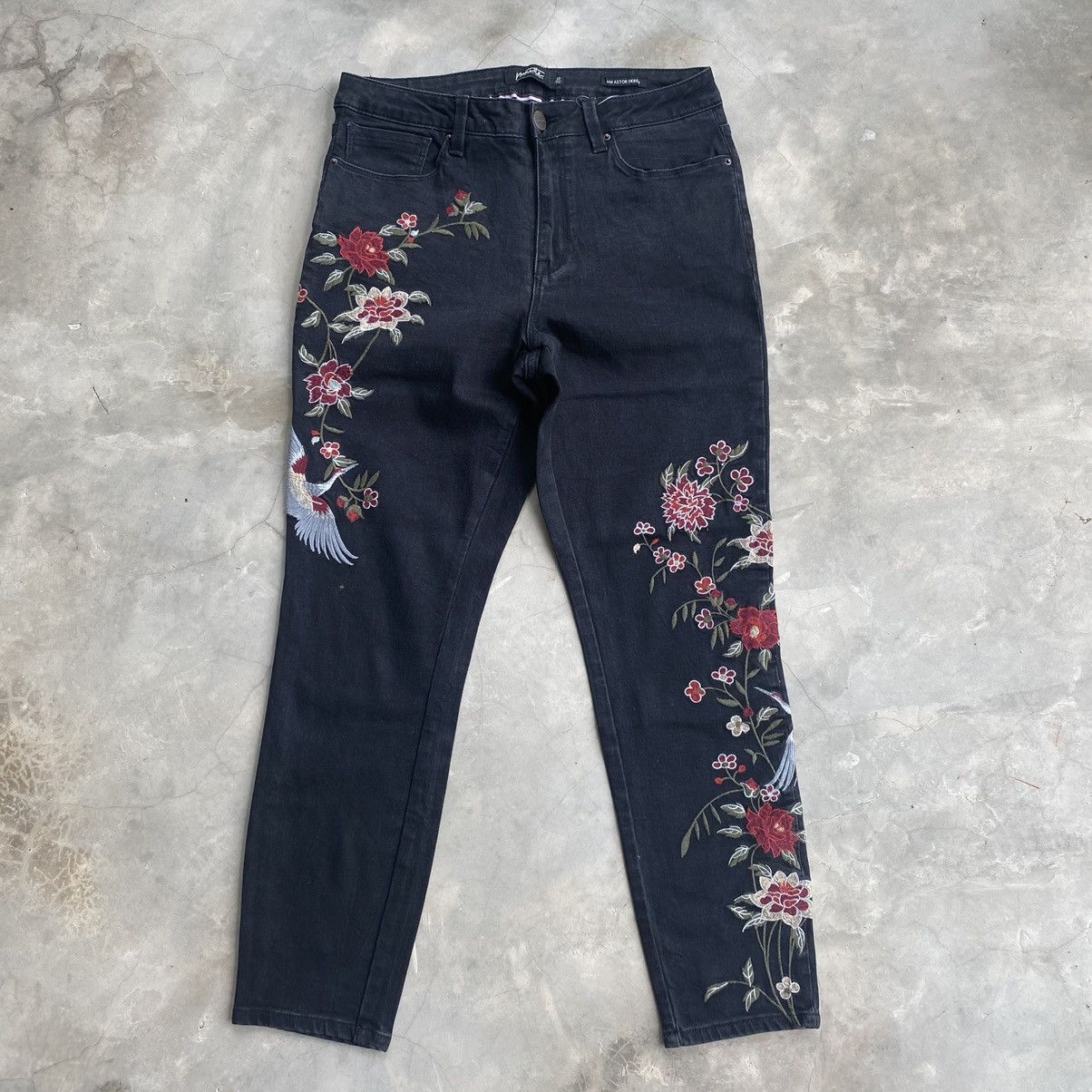 Japanese jeans embroidery flower and bird nice design