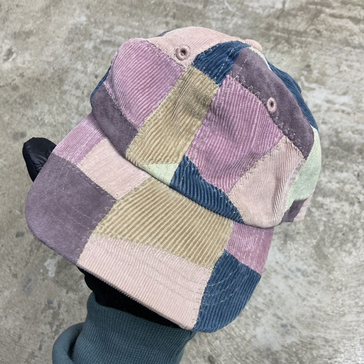 Vintage VELOUR Y2K PATCHWORK VELVET CORDUROY CAP - № 4072 Size ONE SIZE - 1 Thumbnail