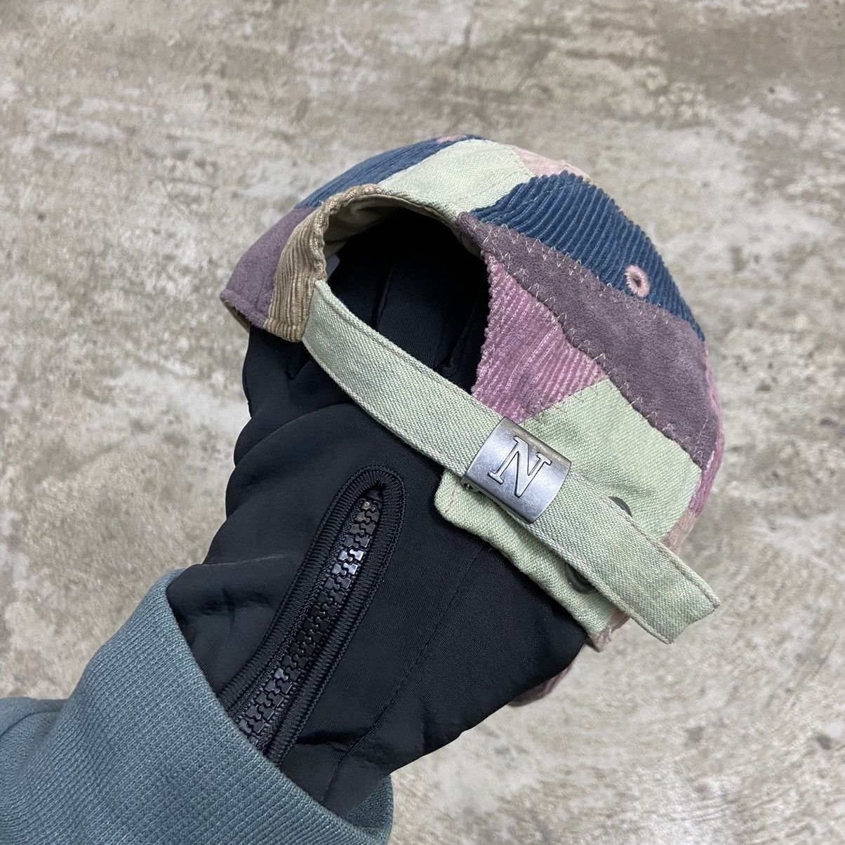 Vintage VELOUR Y2K PATCHWORK VELVET CORDUROY CAP - № 4072 Size ONE SIZE - 4 Thumbnail