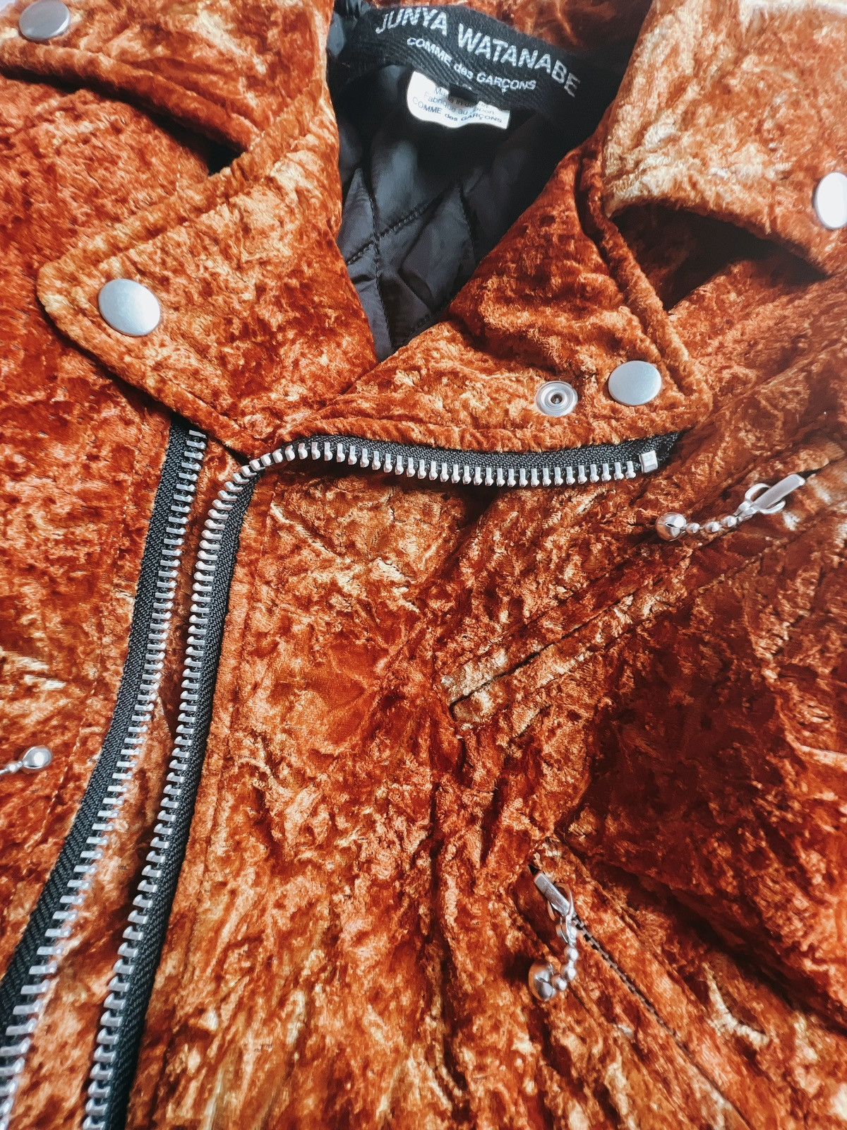 Comme des Garcons × Junya Watanabe 🔥 Junya Watanabe Flame crushed velvet padded biker jacket Size XS / US 0-2 / IT 36-38 - 13 Thumbnail