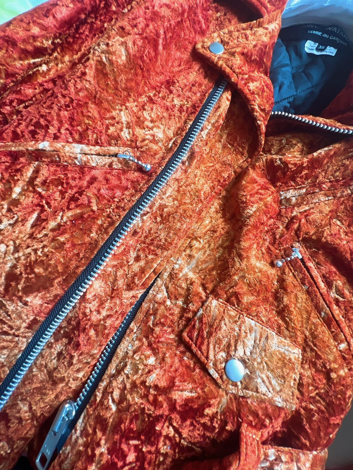 Comme des Garcons × Junya Watanabe 🔥 Junya Watanabe Flame crushed velvet padded biker jacket Size XS / US 0-2 / IT 36-38 - 7 Thumbnail