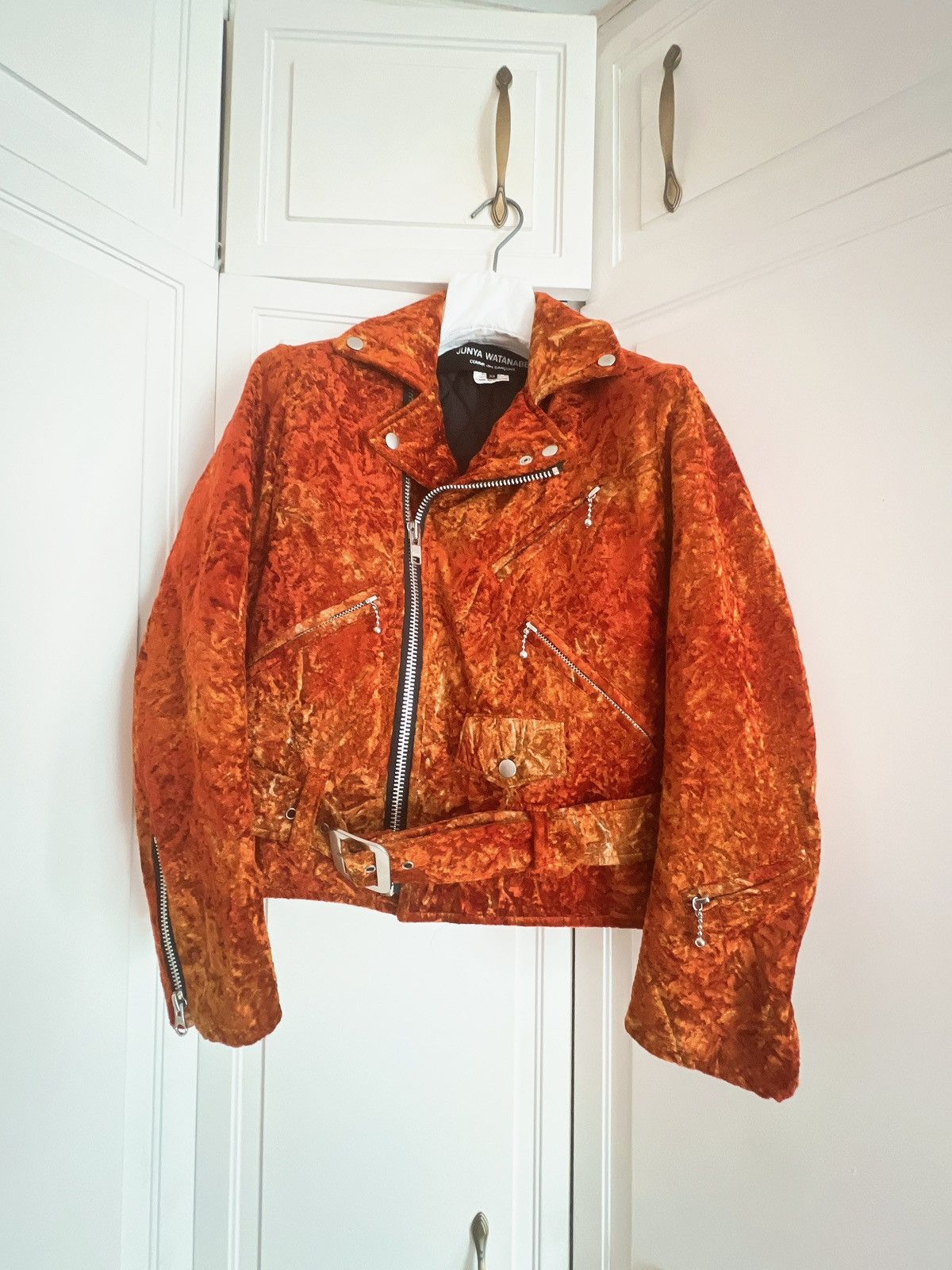 🔥 Junya Watanabe Flame crushed velvet padded biker jacket
