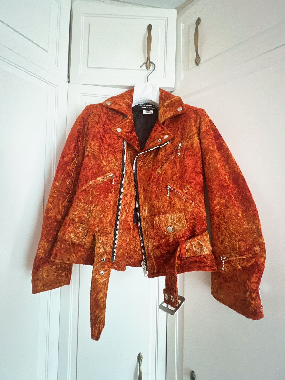 Comme des Garcons × Junya Watanabe 🔥 Junya Watanabe Flame crushed velvet padded biker jacket Size XS / US 0-2 / IT 36-38 - 5 Thumbnail