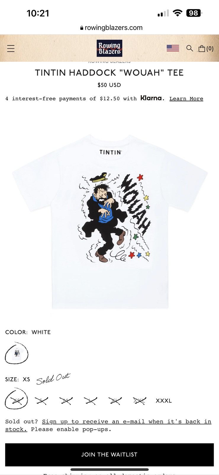 Rowing Blazers TINTIN HADDOCK "WOUAH" TEE Size US XL / EU 56 / 4 - 2 Thumbnail