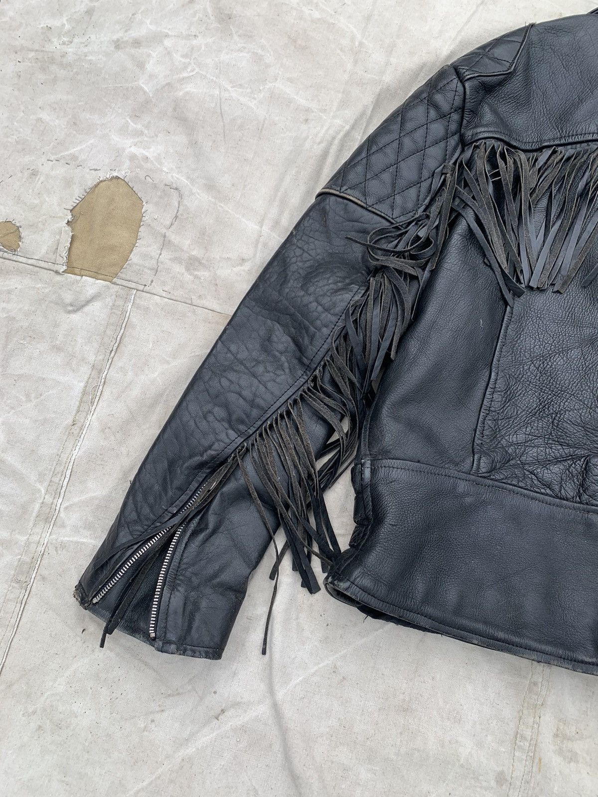 Genuine Leather Black Leather Fringed Padded Shoulders Motocycle Jacket Size US M / EU 48-50 / 2 - 14 Thumbnail