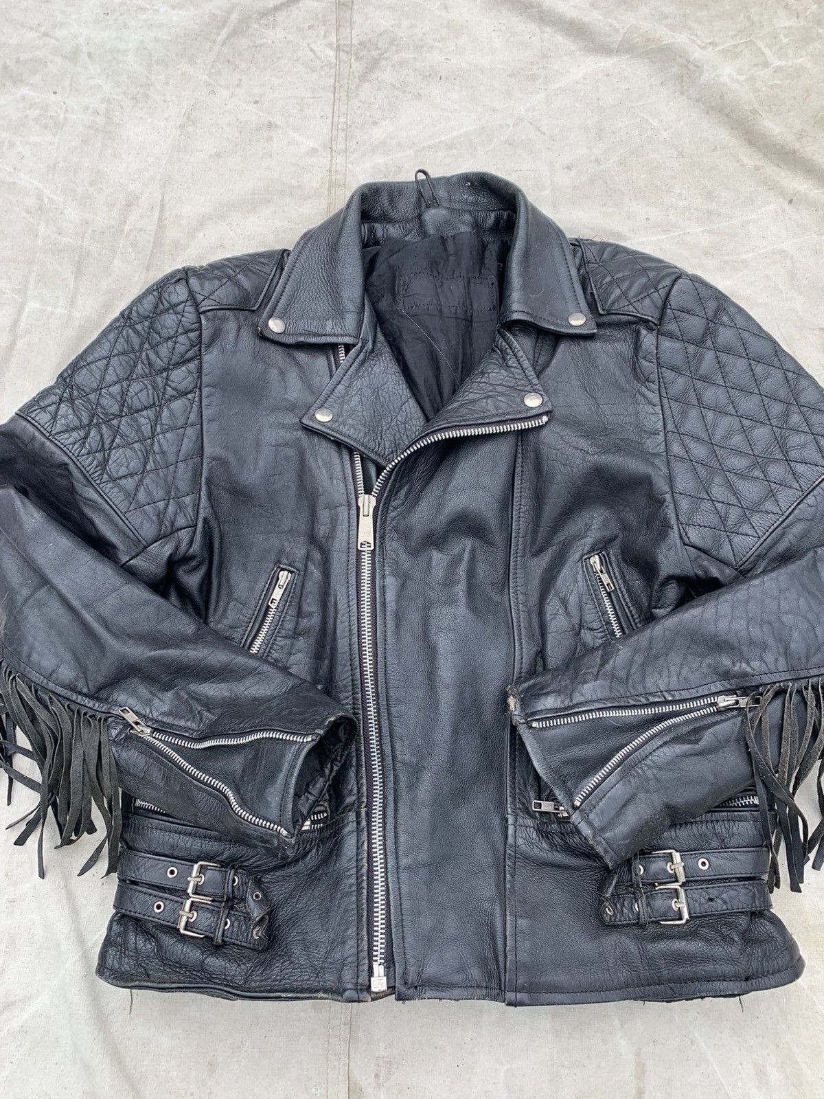 Genuine Leather Black Leather Fringed Padded Shoulders Motocycle Jacket Size US M / EU 48-50 / 2 - 3 Thumbnail