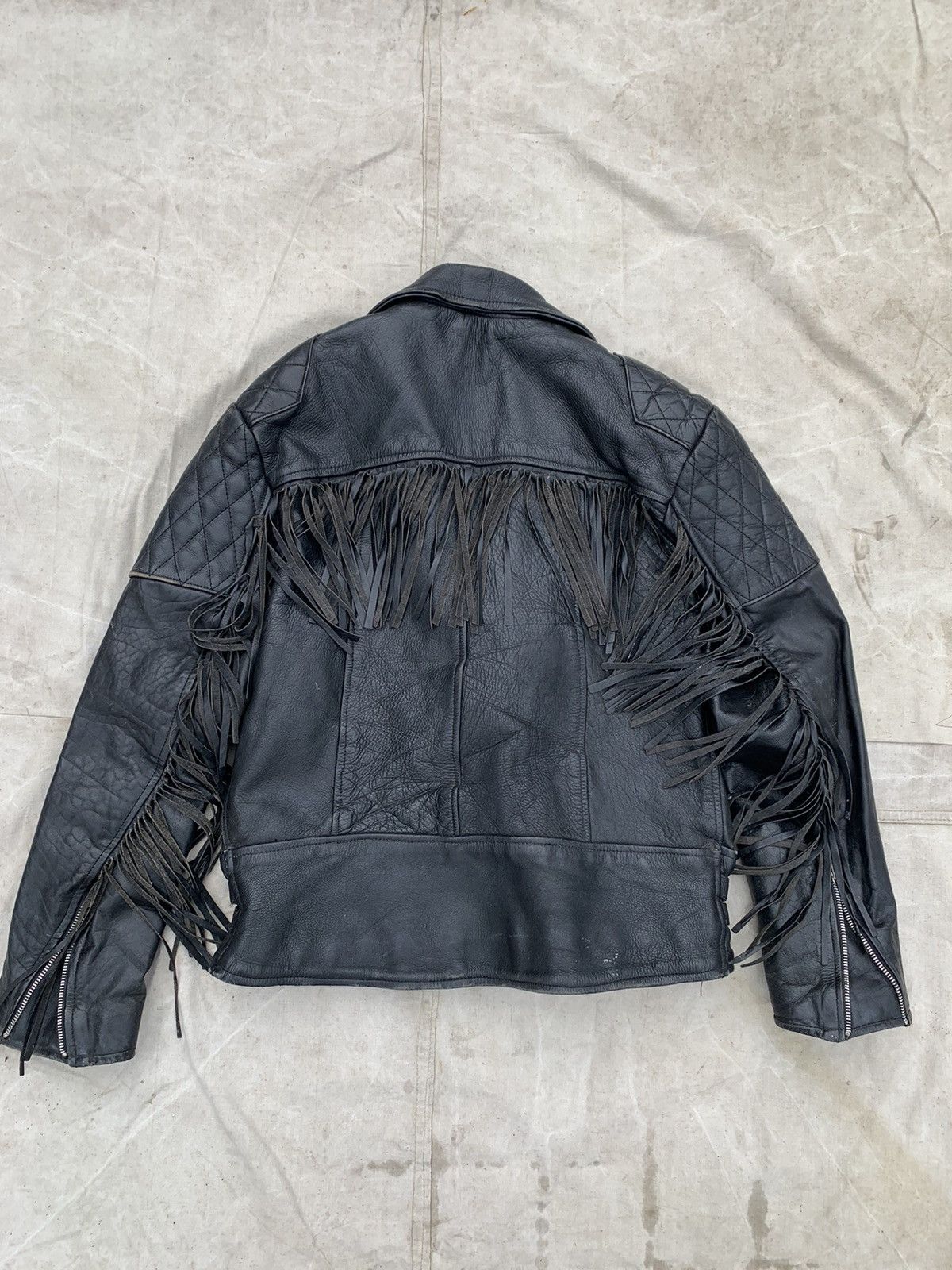 Genuine Leather Black Leather Fringed Padded Shoulders Motocycle Jacket Size US M / EU 48-50 / 2 - 2 Thumbnail