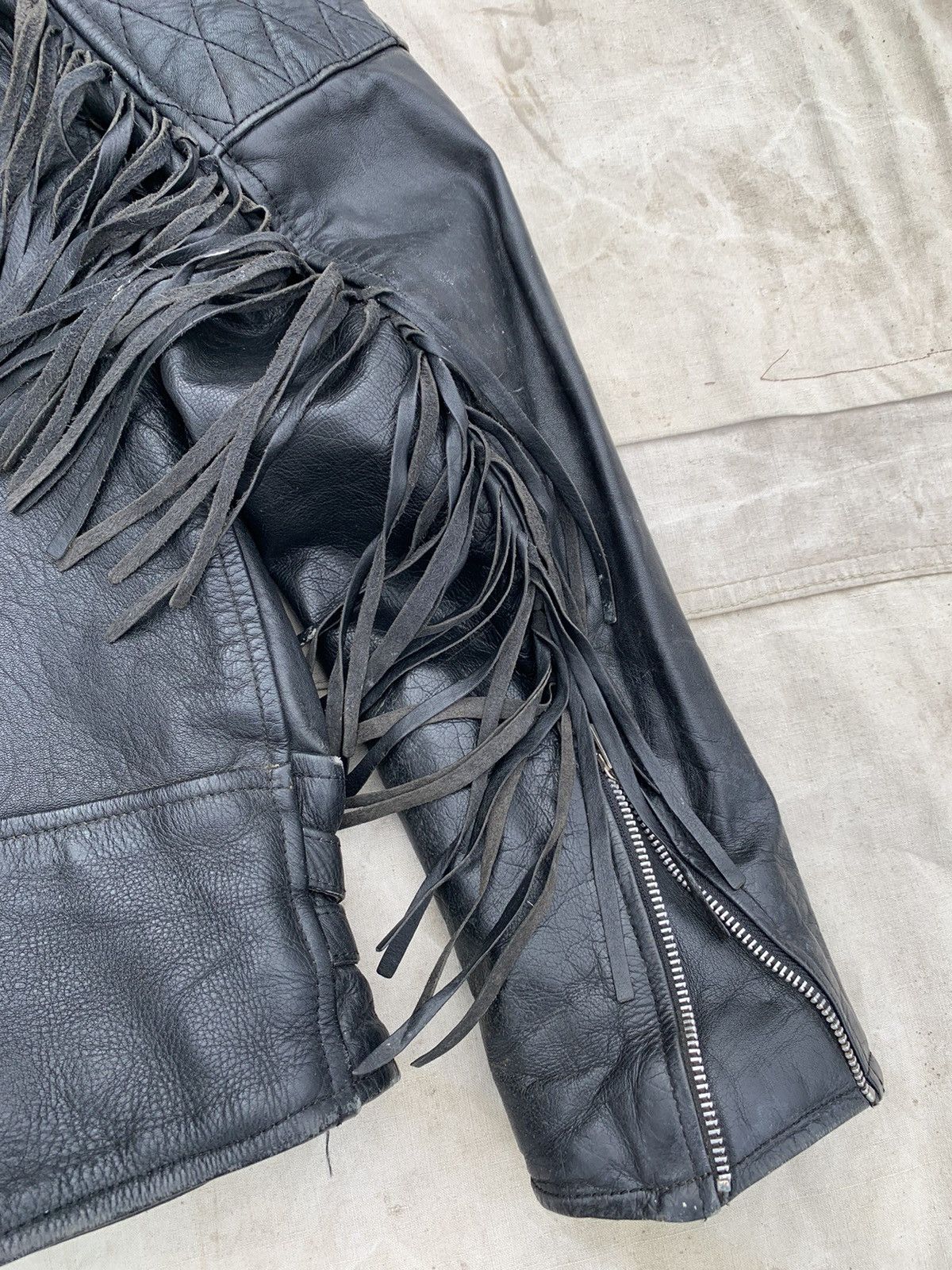 Genuine Leather Black Leather Fringed Padded Shoulders Motocycle Jacket Size US M / EU 48-50 / 2 - 16 Thumbnail