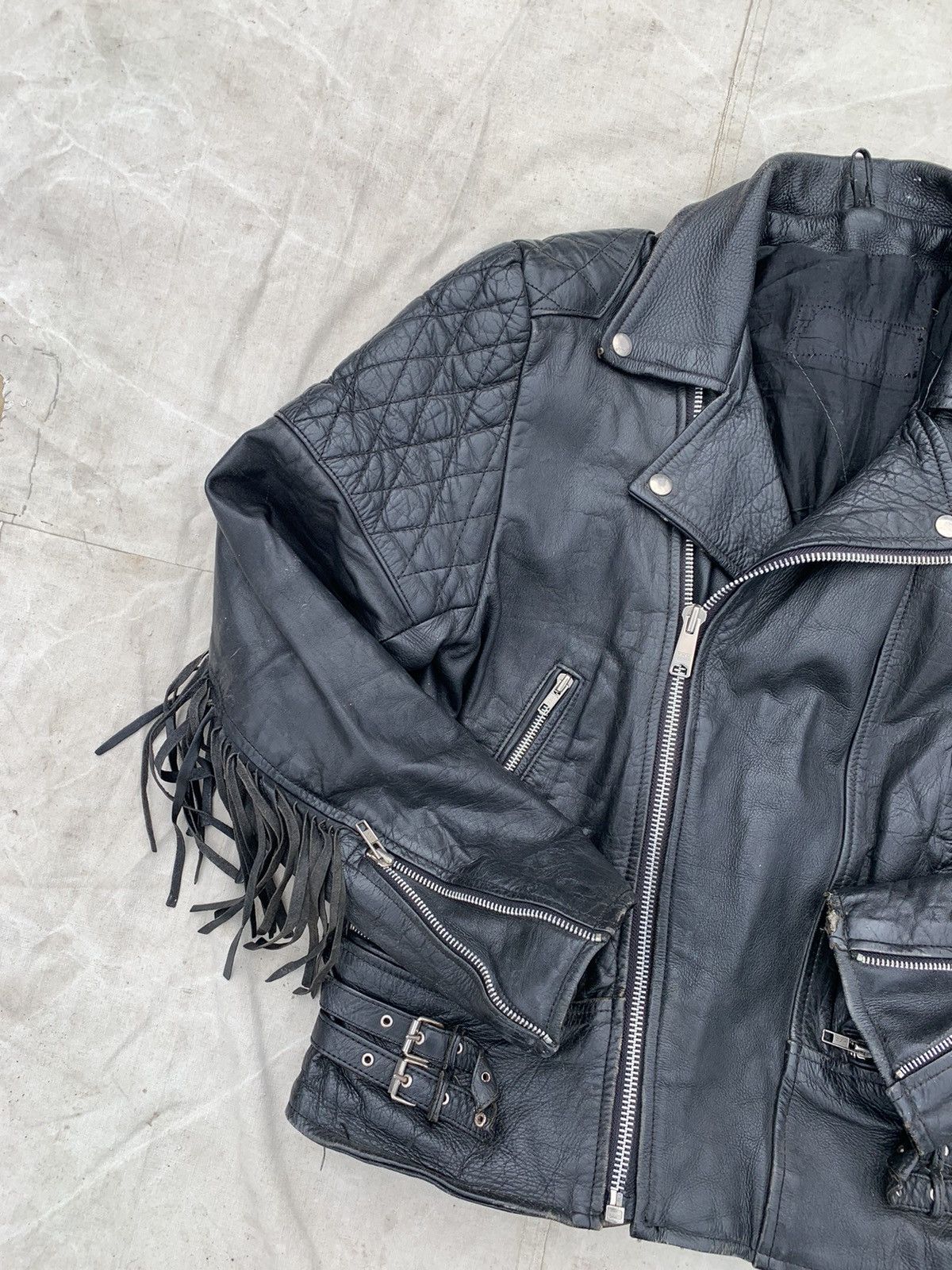 Genuine Leather Black Leather Fringed Padded Shoulders Motocycle Jacket Size US M / EU 48-50 / 2 - 4 Thumbnail