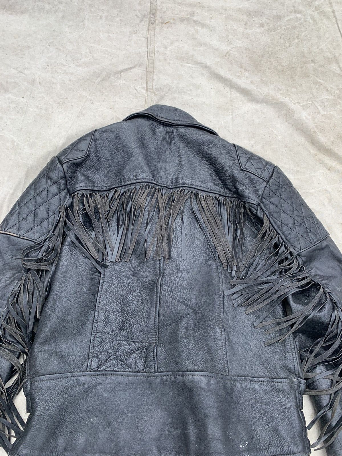 Genuine Leather Black Leather Fringed Padded Shoulders Motocycle Jacket Size US M / EU 48-50 / 2 - 13 Thumbnail