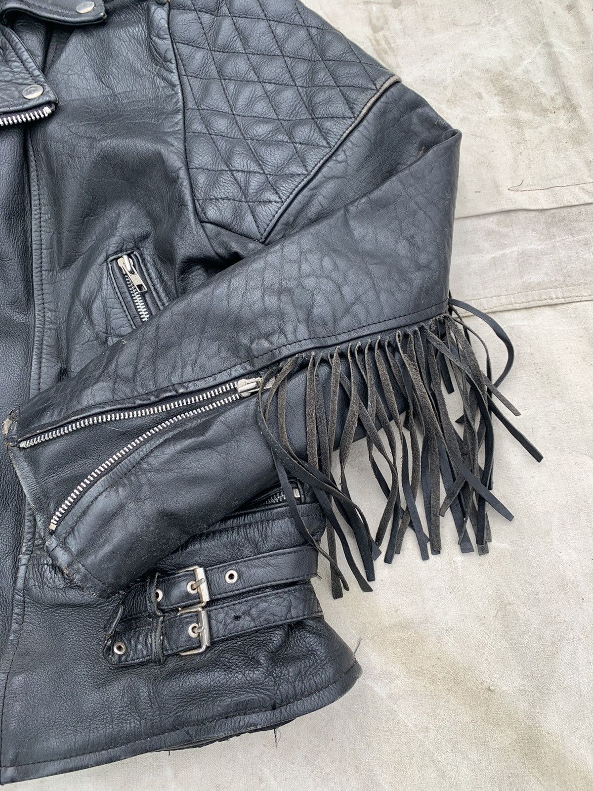 Genuine Leather Black Leather Fringed Padded Shoulders Motocycle Jacket Size US M / EU 48-50 / 2 - 6 Thumbnail