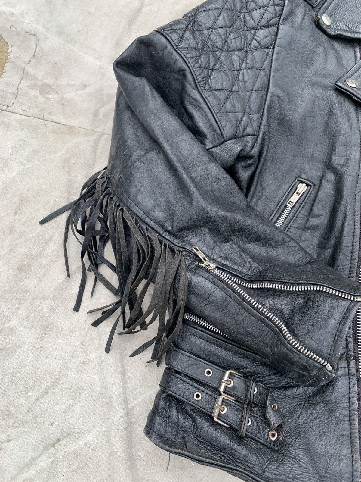 Genuine Leather Black Leather Fringed Padded Shoulders Motocycle Jacket Size US M / EU 48-50 / 2 - 7 Thumbnail