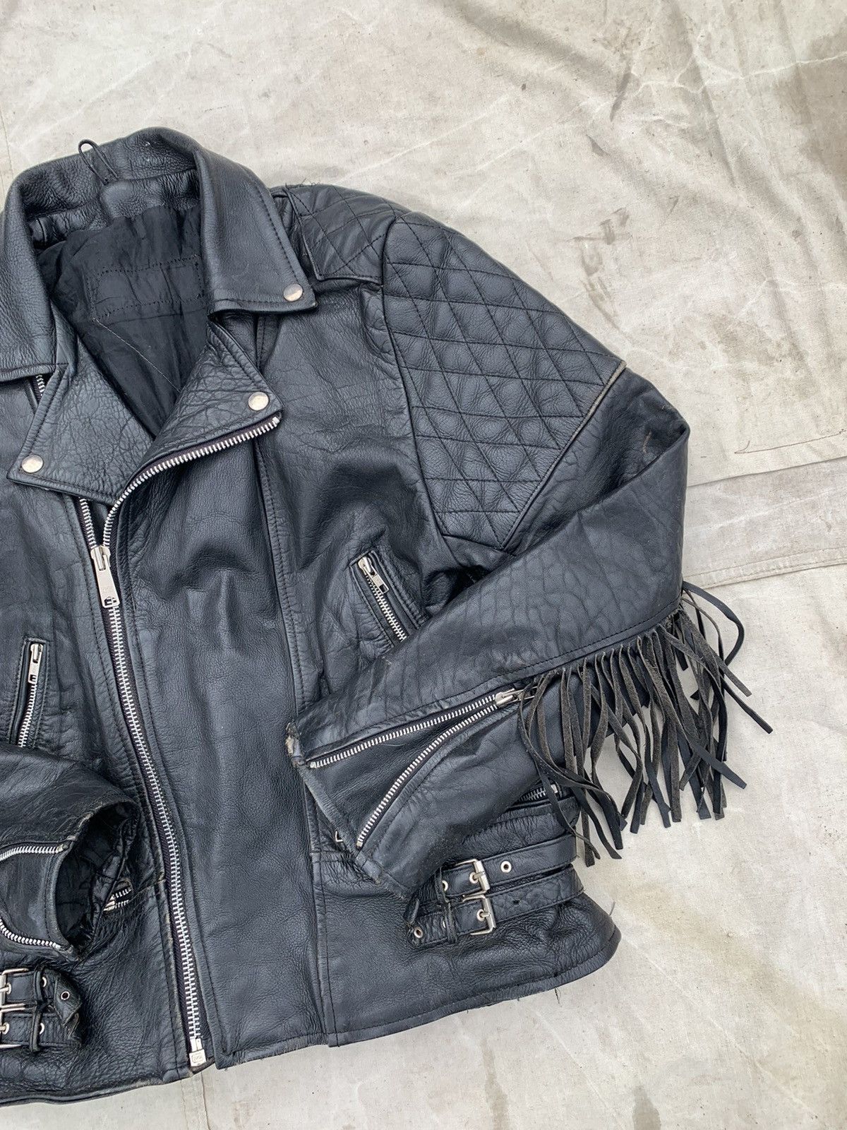 Genuine Leather Black Leather Fringed Padded Shoulders Motocycle Jacket Size US M / EU 48-50 / 2 - 5 Thumbnail
