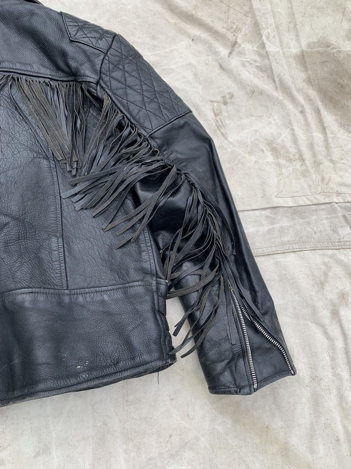 Genuine Leather Black Leather Fringed Padded Shoulders Motocycle Jacket Size US M / EU 48-50 / 2 - 15 Thumbnail