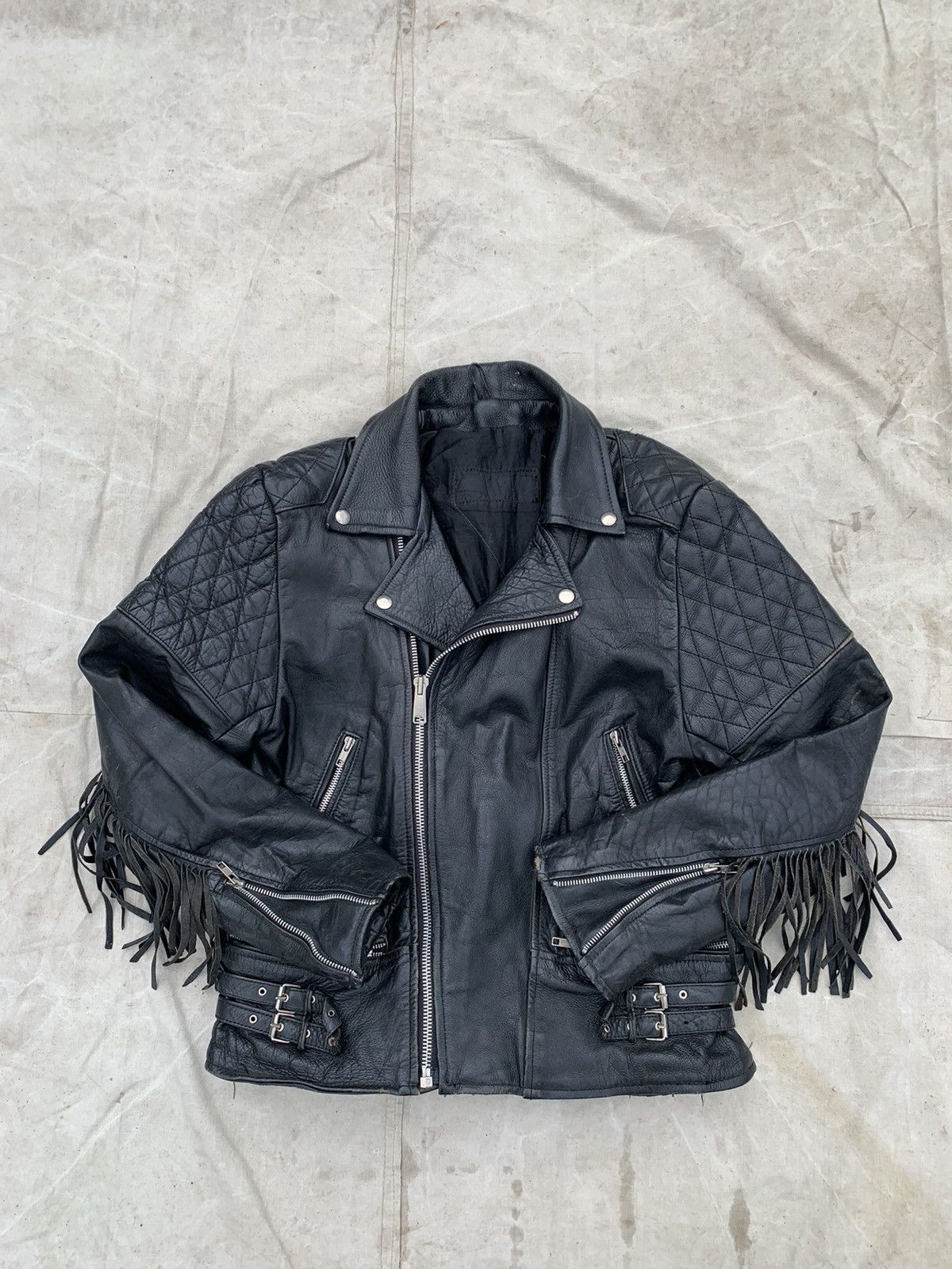 Genuine Leather Black Leather Fringed Padded Shoulders Motocycle Jacket Size US M / EU 48-50 / 2 - 1 Thumbnail