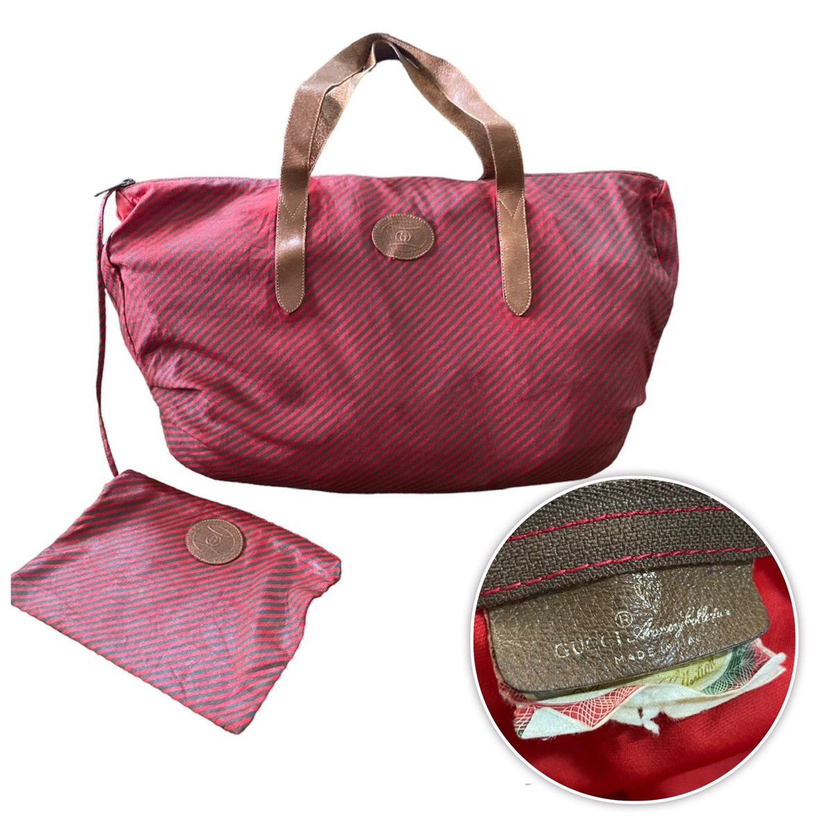 Vintage GUCCI Accessory Collection Striped Travel Duffle Bag
