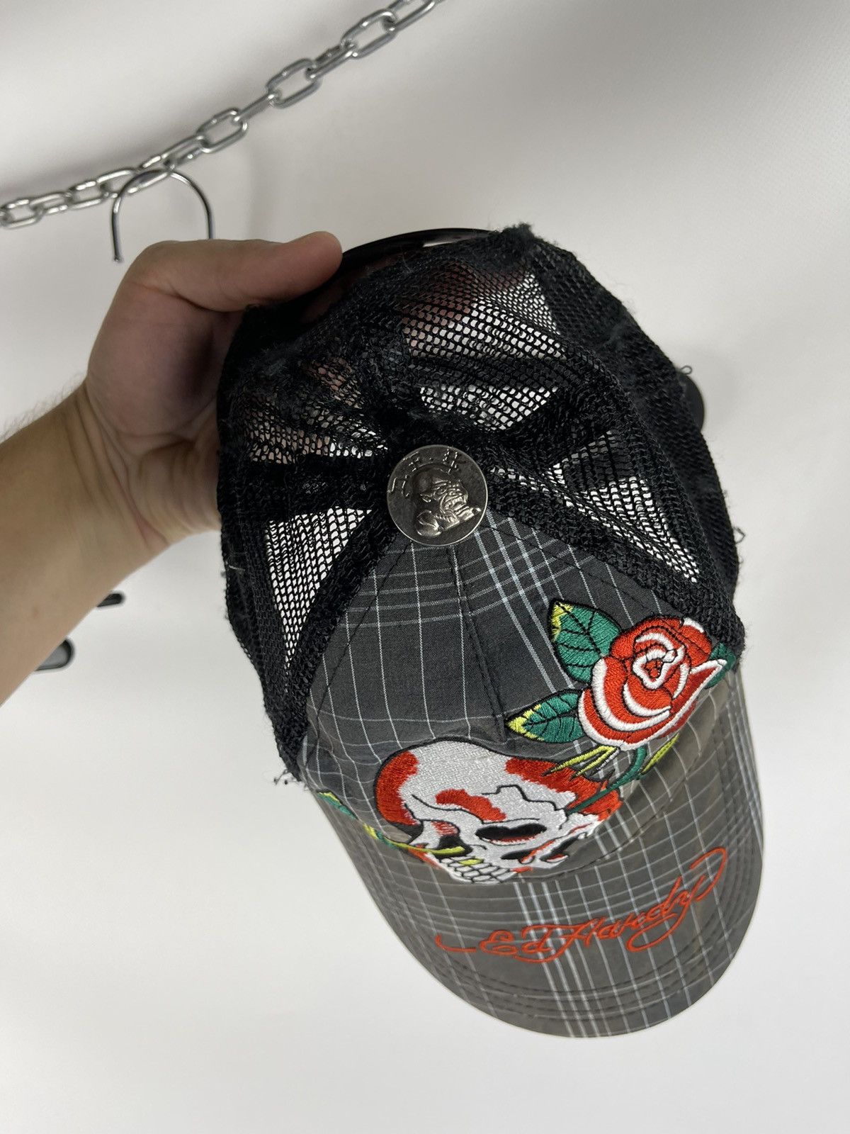 Ed Hardy Don Ed Hardy vintage checkered skull grasp rose cap baseball Size ONE SIZE - 5 Thumbnail