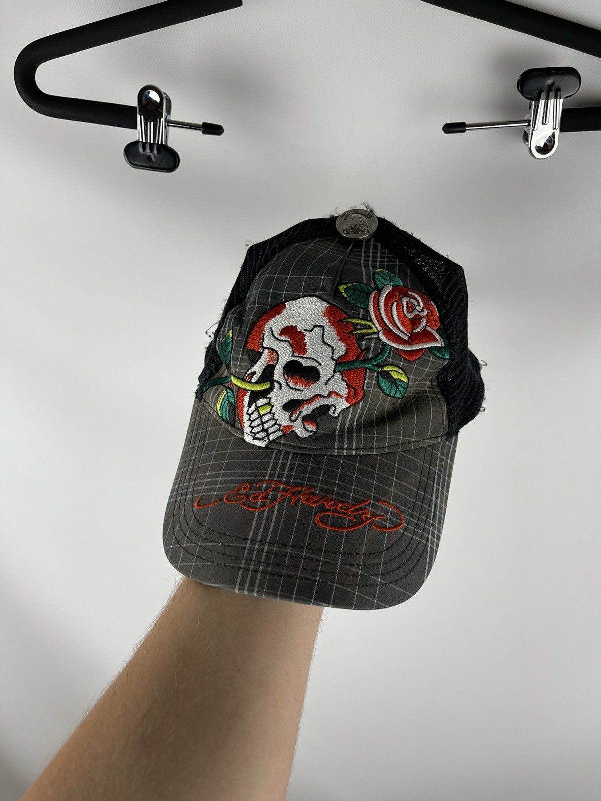 Ed Hardy Don Ed Hardy vintage checkered skull grasp rose cap baseball Size ONE SIZE - 1 Thumbnail
