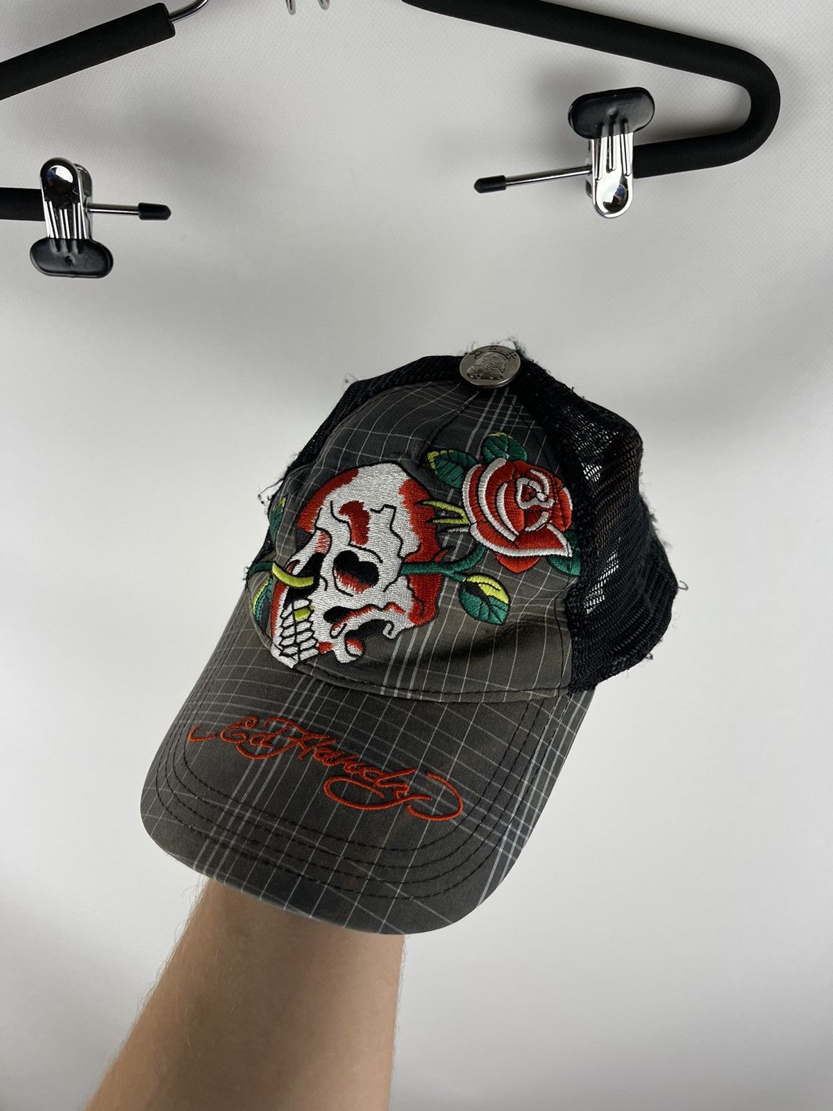 Ed Hardy Don Ed Hardy vintage checkered skull grasp rose cap baseball Size ONE SIZE - 2 Thumbnail