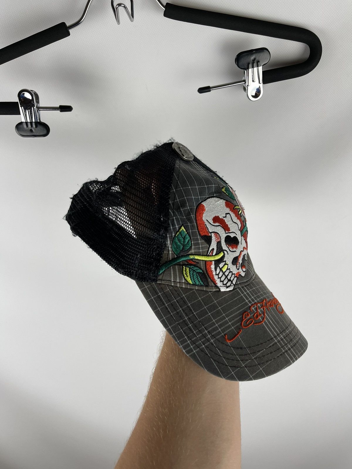 Ed Hardy Don Ed Hardy vintage checkered skull grasp rose cap baseball Size ONE SIZE - 3 Thumbnail