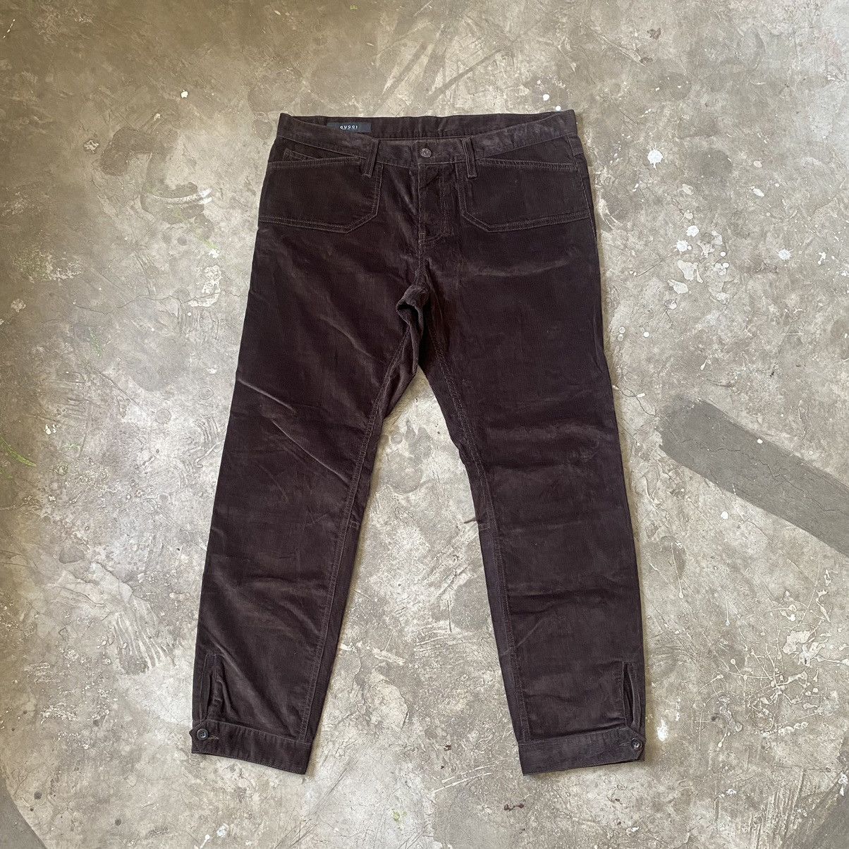 image of Gucci - Corduroy Button Hem Riding Pants in Choco Brown, Men's (Size 36)