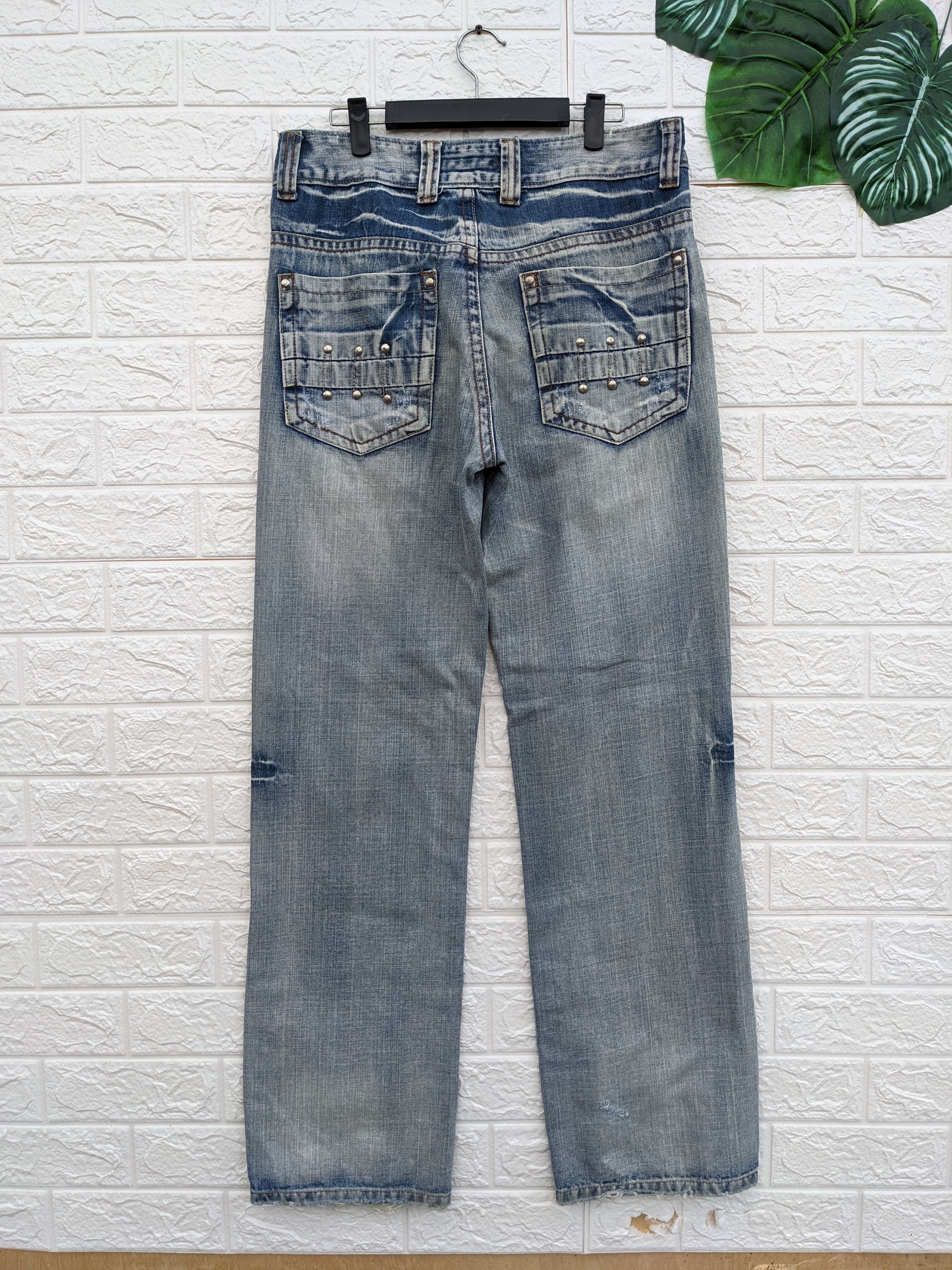 image of Archival Clothing x Distressed Denim Puretan Studed Beauty Fade Denim Jeans in Blue Denim (Size 31)