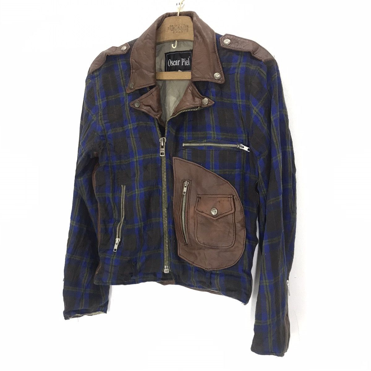 Seditionaries Vintage Oscar Piel Tartan Leather double collar punk jacket Size US M / EU 48-50 / 2 - 2 Thumbnail
