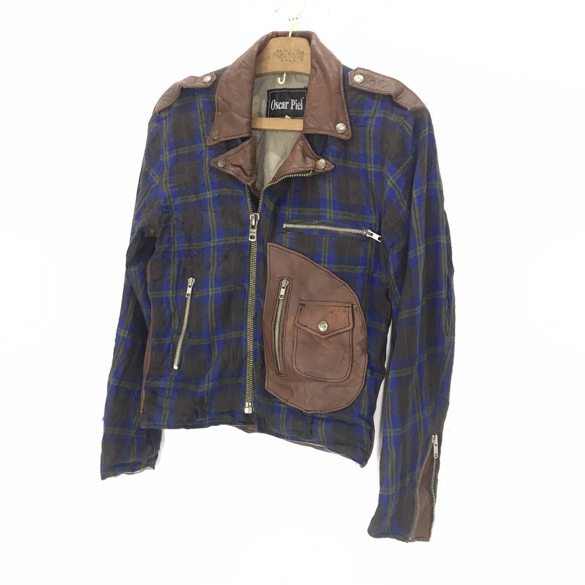Seditionaries Vintage Oscar Piel Tartan Leather double collar punk jacket Size US M / EU 48-50 / 2 - 3 Thumbnail