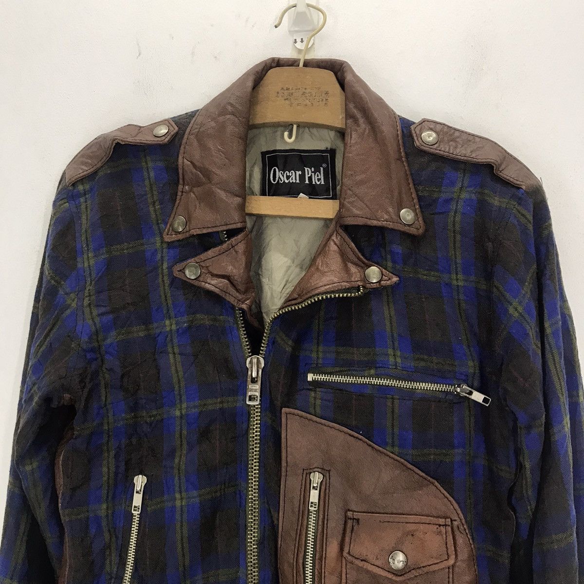 Seditionaries Vintage Oscar Piel Tartan Leather double collar punk jacket Size US M / EU 48-50 / 2 - 5 Thumbnail
