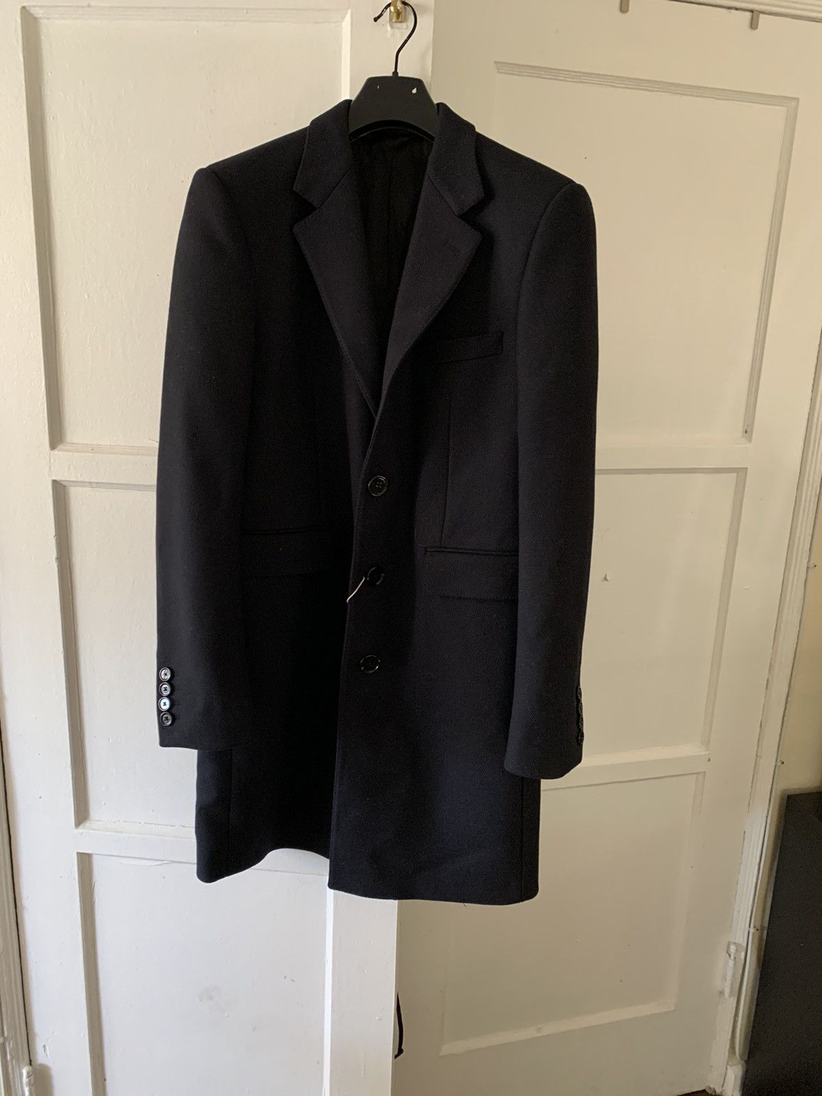 image of Celine x Hedi Slimane Ss19 1/1 Sample Navy Chesterfield Coat, Men's (Size Medium)