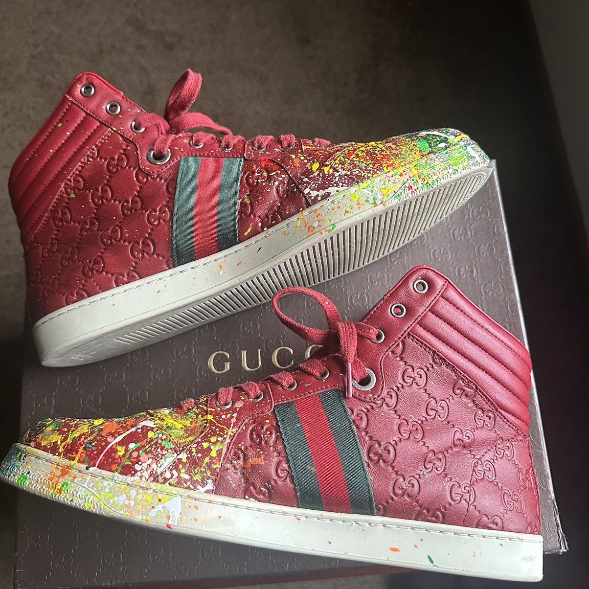 Gucci Gucci Guccissima High-top Sneaker Red Size US 11.5 / EU 44-45 - 2 Thumbnail