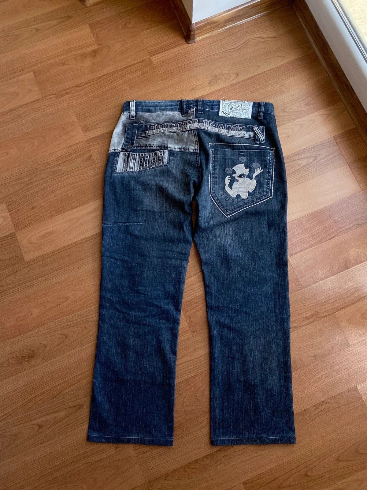 Vintage Ed Hardy Style Embroidered Logos Denim Pants