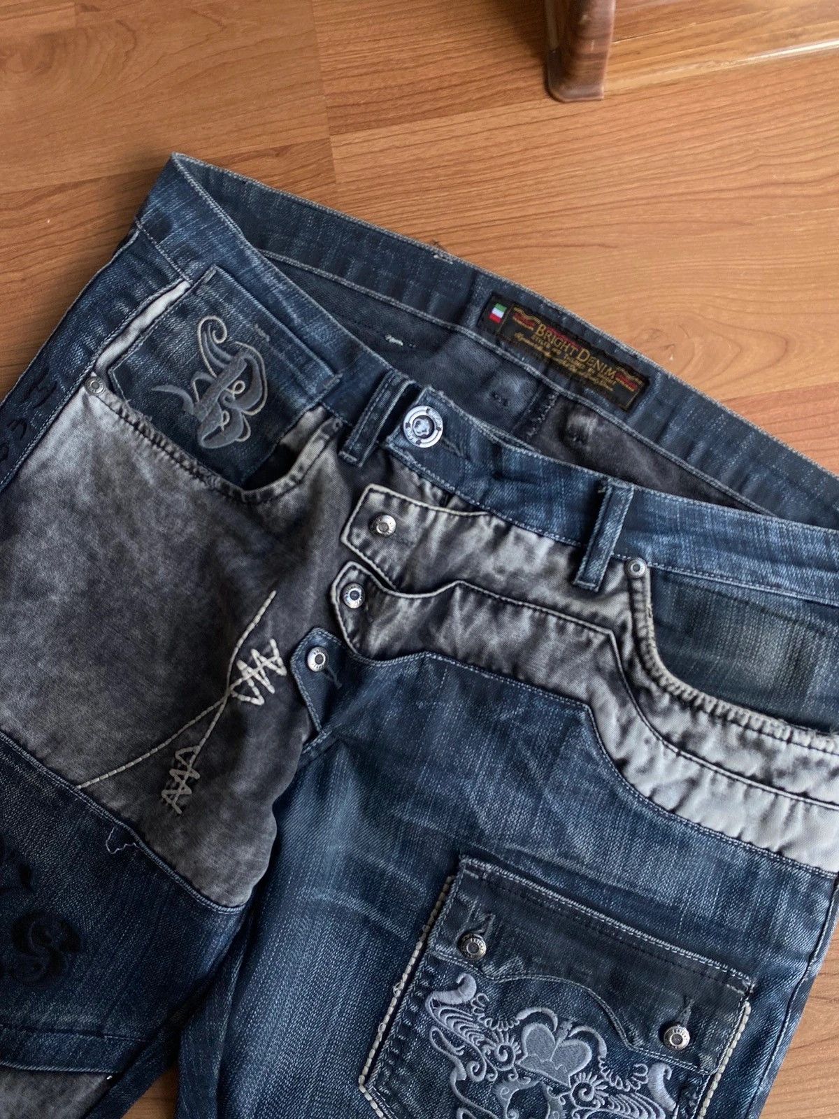 Vintage Ed Hardy Style Embroidered Logos Denim Pants
