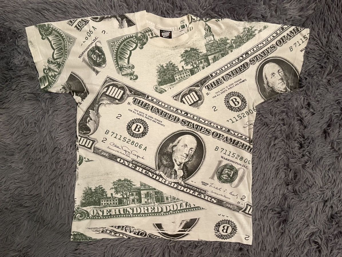 Vintage 1990 vintage United States Dollar USD all over print t-shirt Size US L / EU 52-54 / 3 - 1 Thumbnail