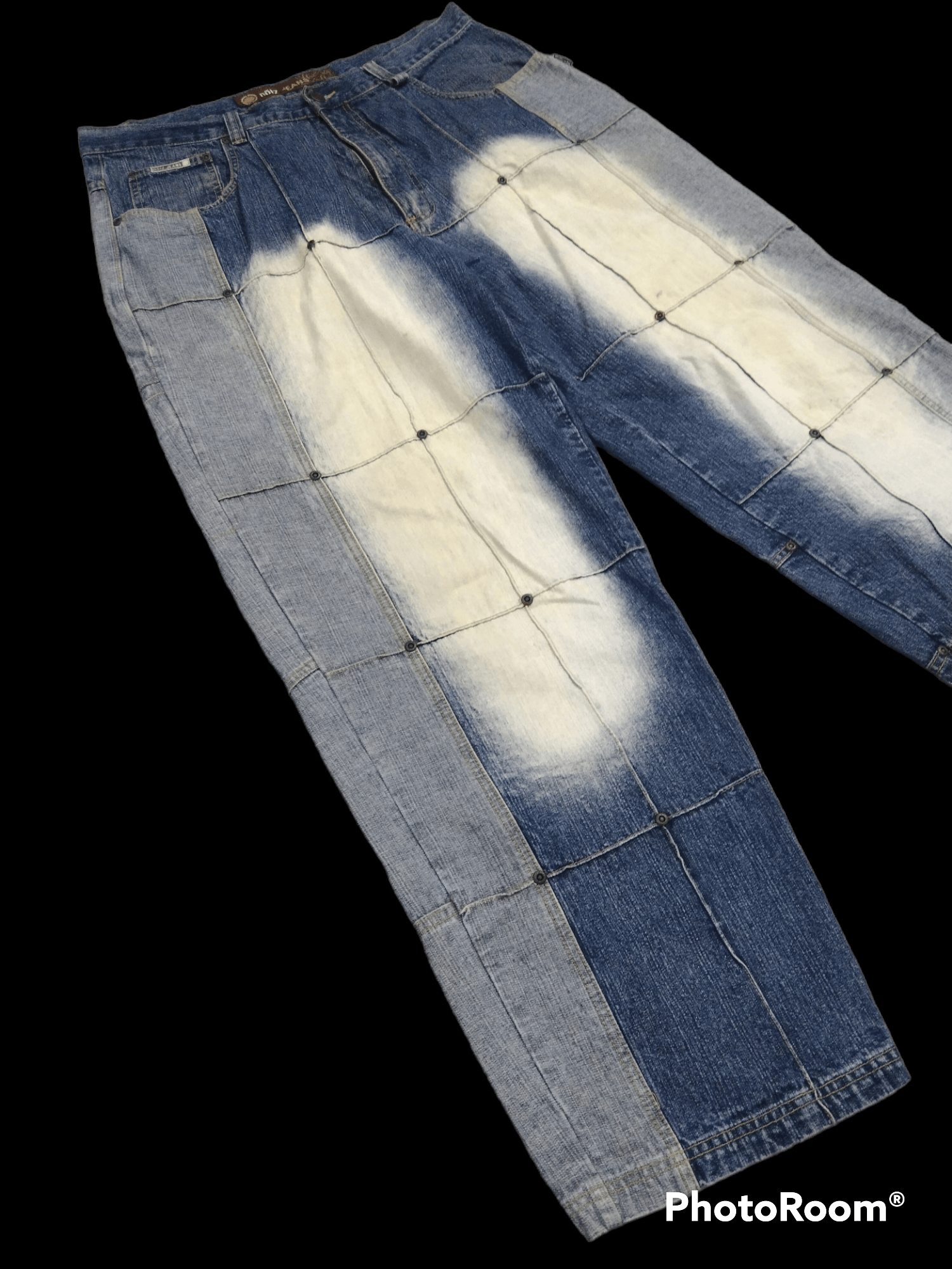 image of Avant Garde x Distressed Denim Baggy Rusty Sick Hagi Noiz Denim Pants in Blue/Grey/Rusty (Size 36)