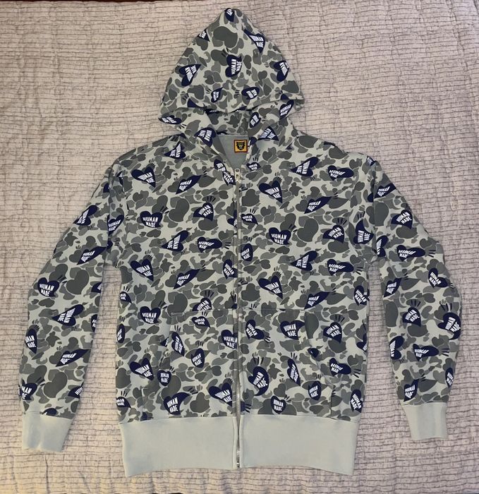 Human Made Human Made Blue Heart Logo Camo Zip up Hoodie Size