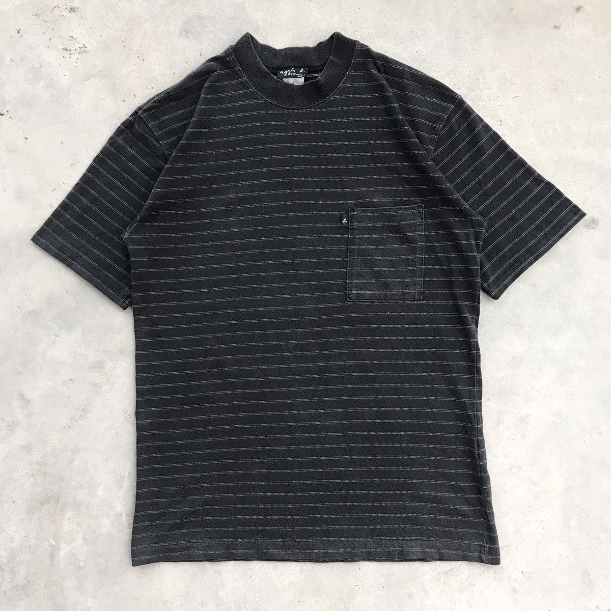 agnes b. Vintage 90's Agnes B Homme Paris Black Stripe Pocket T-Shirt Size US M / EU 48-50 / 2 - 1 Thumbnail