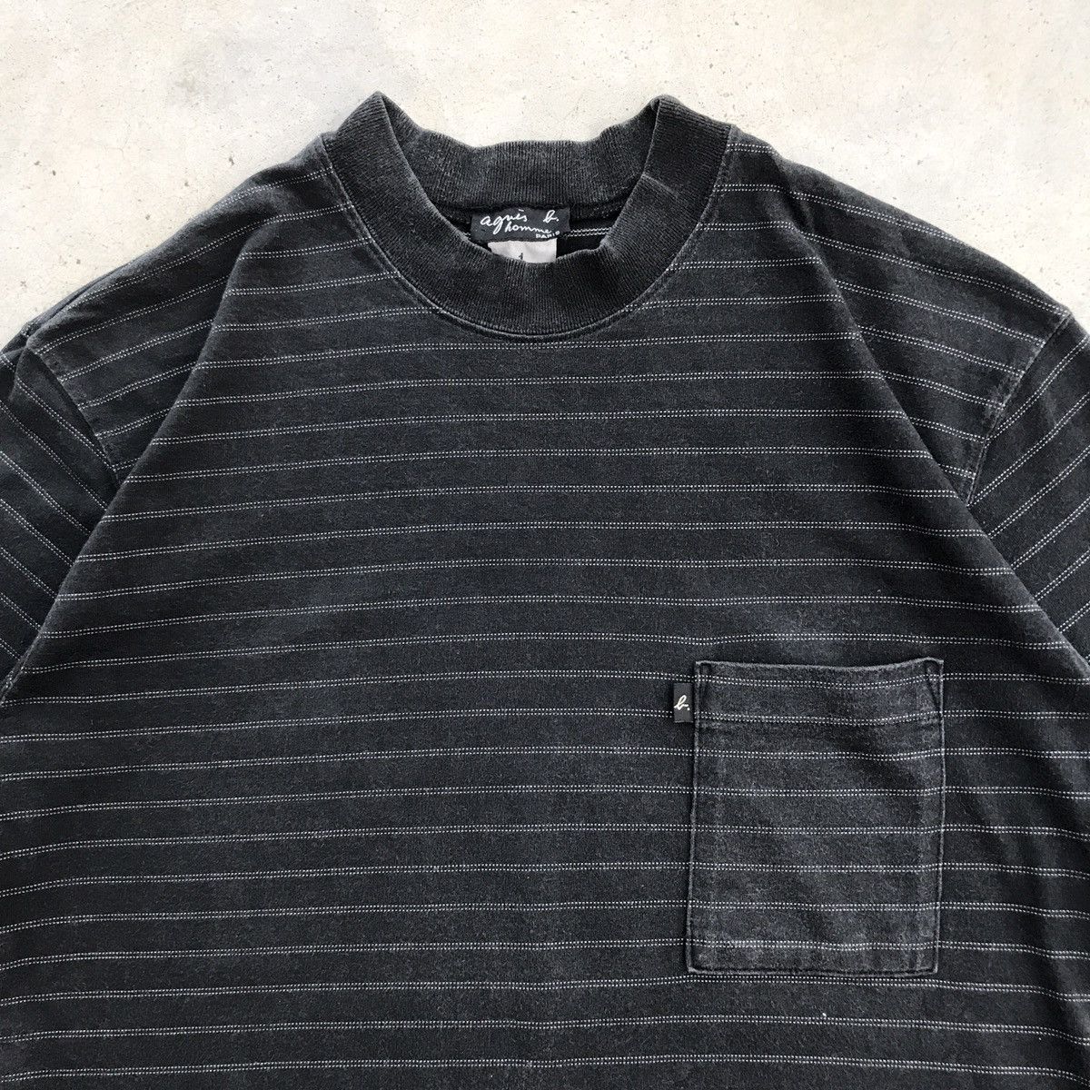agnes b. Vintage 90's Agnes B Homme Paris Black Stripe Pocket T-Shirt Size US M / EU 48-50 / 2 - 3 Thumbnail