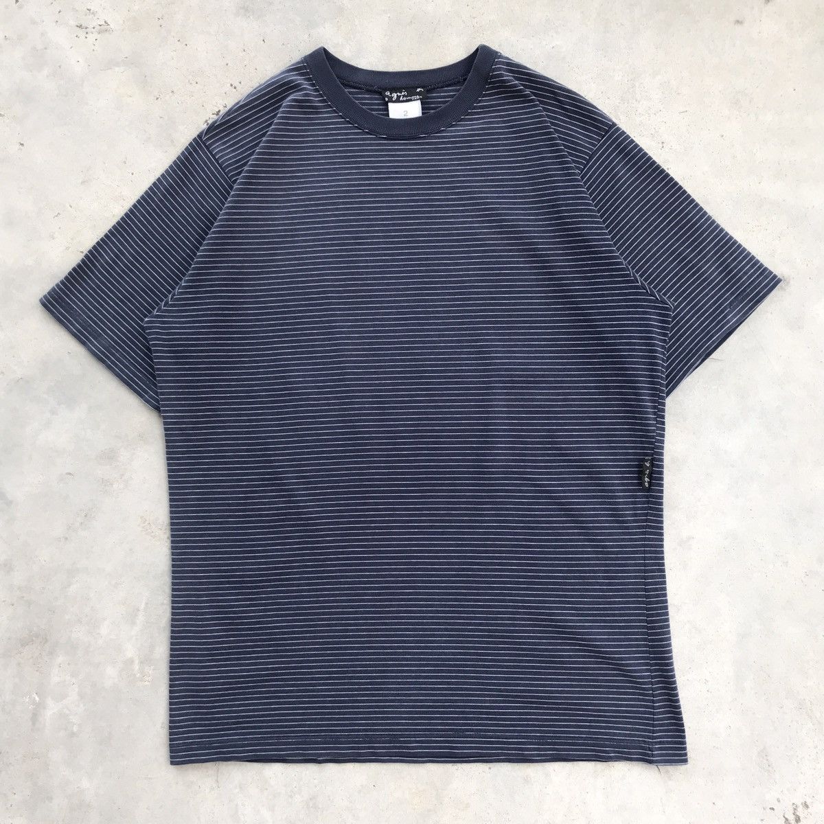 トップス 90s old agnes b homme paris cotton knit Vintage 90's Agnes B Homme Paris Navy Hair Stripe T-Shirt