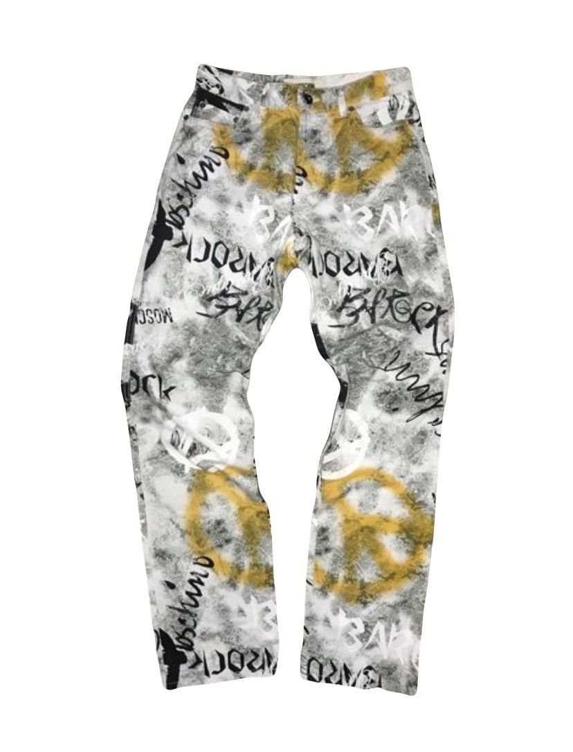 Moschino Moschino jeans print logo paint anarchy monogram pants Size US 31 - 1 Thumbnail